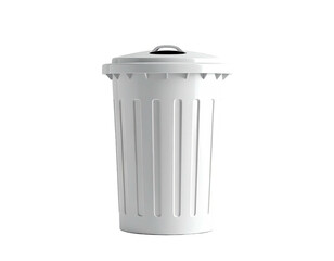 A white waste receptacle with a lid, set against a solid black background
