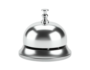 Polished, reflective, silver service bell isolated on a black background