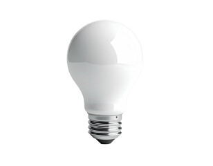 A glossy, white, glass lightbulb with a metal base, against a black background