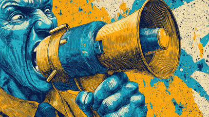 Fototapeta premium Illustration of a Protester Shouting into a Megaphone with Abstract Background