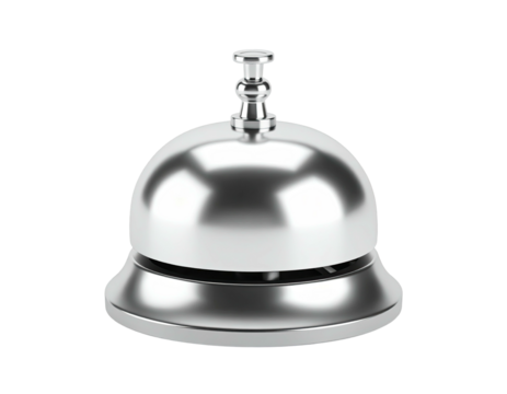 Polished, reflective, silver service bell isolated on a black background