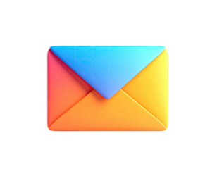 A vibrant, stylized, gradient-colored envelope isolated on a black background