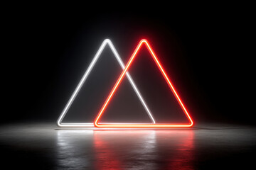 Two glowing triangles levitate symmetrically symbolizing balance and stability