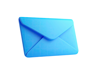 A 3D rendering of a light-blue, closed envelope floating in the dark
