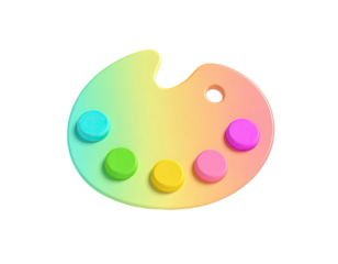 A vibrant, 3D rendered artist's palette with colorful paint blobs against black