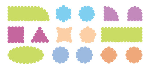 Zigzag wavy shape frames. Scallop Frame Wavy Retro Stickers Collection. Zig Zag Edge Geometric Borders Tag Boxes. Vector illustration