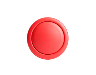 3D rendered, glossy red button or coin, against a stark black background