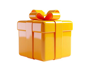 3D rendering of a bright yellow gift box with matching ribbon and bow, isolated