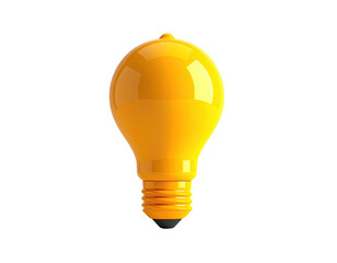 An illuminated, glossy, yellow light bulb isolated against a deep black background