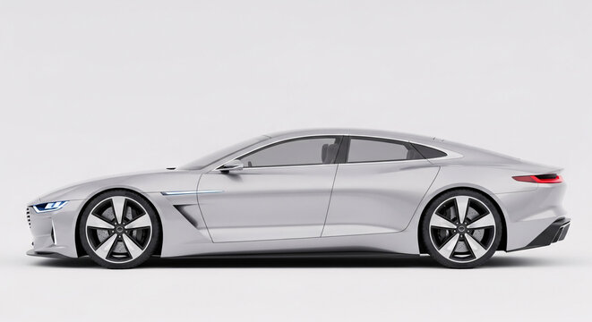 Generic Modern Car on a White Studio Background - 3D Render - Powered by Adobe