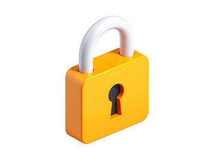 Isometric view of a bright orange padlock on a black background