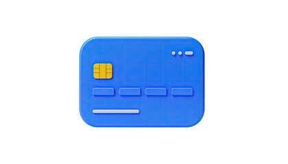Digital rendering of a blue rectangular card with a gold chip, isolated on black