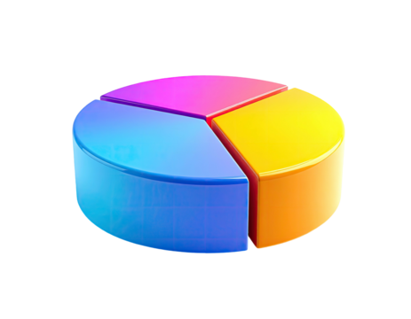 3D rendered pie chart with four colorful segments, isolated on black
