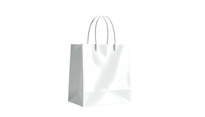 A minimalist white paper shopping bag with handles, isolated against a black background