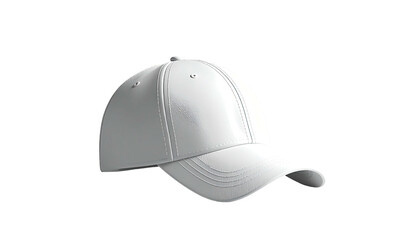 A clean, white baseball cap angled to the right, set against a stark black backdrop