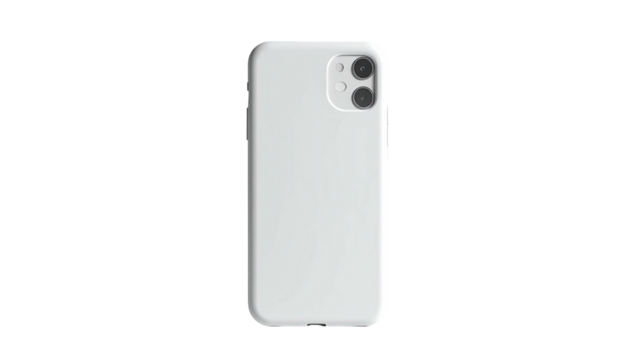 White smartphone with protective case isolated on black background, rear view