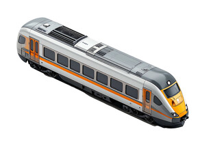 Isometric view of a sleek, modern high-speed train on a black background