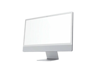 Angled shot of a sleek, silver computer display with a blank, bright screen