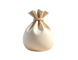3D-rendered, cream-colored, closed drawstring bag, set against a stark black backdrop
