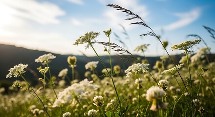 Wildflower Meadow in Sunlight - A Serene Landscape.