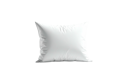 A soft, puffy white pillow floats against a stark black background