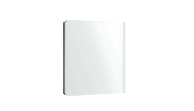 A white, rectangular object with a slightly angled perspective and a glossy finish