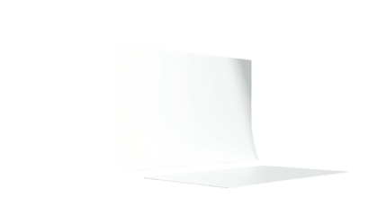 A white computer, slightly open, appears in a black space
