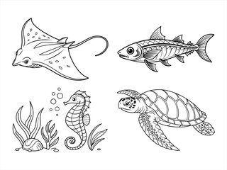Fototapeta premium coloring page line art the animal black vector bundle