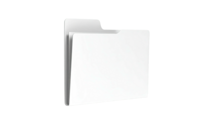 A glossy, white folder icon, slightly open to reveal blank documents within