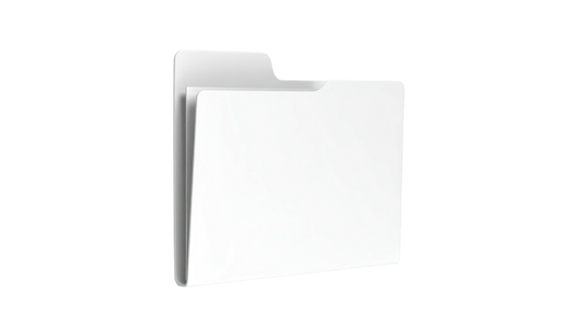 A glossy, white folder icon, slightly open to reveal blank documents within