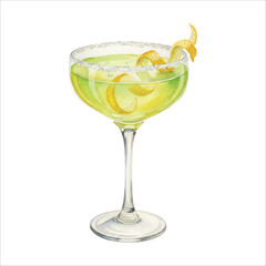 Chartreuse Cocktail Watercolor Vector Illustration on White Background
