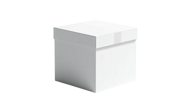 Plain white square box with a separate lid, floating on a dark background