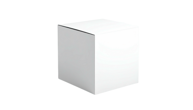 3D rendering of a white cube with shadow, floating against a black background