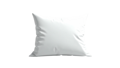 Square, white, fluffy pillow against a stark black background, well-lit