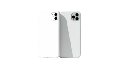 Two white smartphones side-by-side, showcasing camera lenses and minimal design