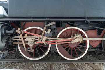 Steam Train Wheels and Mechanical Drive System Close-Up