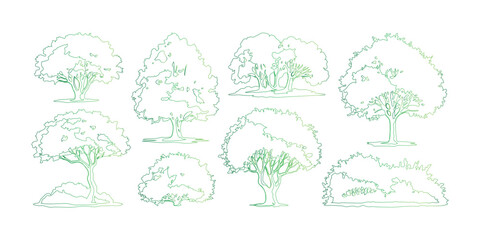 Fototapeta premium Green Tree Outline Collection for Ecological and Environmental Graphic Projects