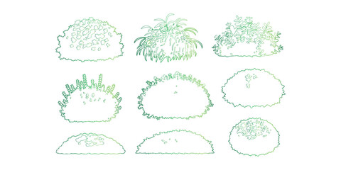 Green Bush Outline Collection for Landscape Architecture and Garden Design Projects
