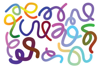 Vibrant abstract colorful swirling lines and curves creating a playful and energetic pattern on a white background