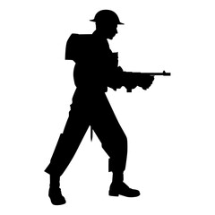 Soldier world war 2 holding a submachine gun silhouette