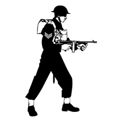 Soldier world war 2 holding a submachine gun
