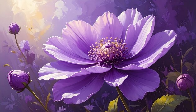Purple Anemone Flower in Sunlight.