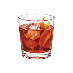 Watercolor Negroni Cocktail Vector Illustration Isolated on White

