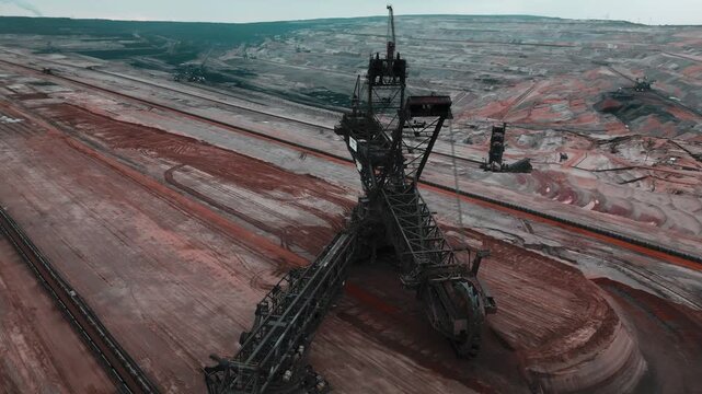 4K Aerial Orbit around Worlds Largest Bucket Wheel Excavator 293
