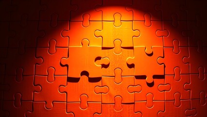Abstract business strategy concept featuring interlocking puzzle pieces in warm tones.
