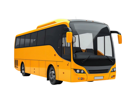 A bright yellow passenger bus with dark tinted windows and sleek design