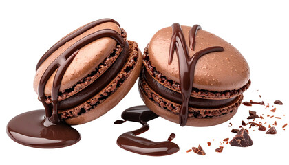 Obraz premium Two chocolate macarons with drizzle