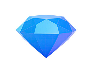A faceted, blue, gem with sharp angles against a stark black background