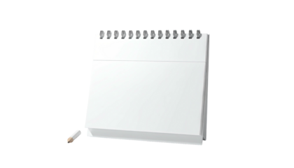 A simple desktop calendar with blank pages, accompanied by a pencil