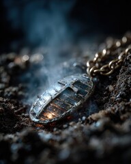 Realistic close-up of an ancient artifact being gently cleaned with a brush in soil, detailed textures, natural light, photorealistic, high resolution.